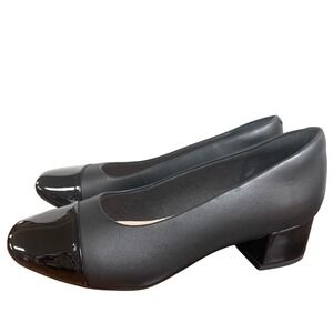 Clarks Marilyn Sara Black Patent Block Heels Womens 8.5 Wide Ultimate Comfort